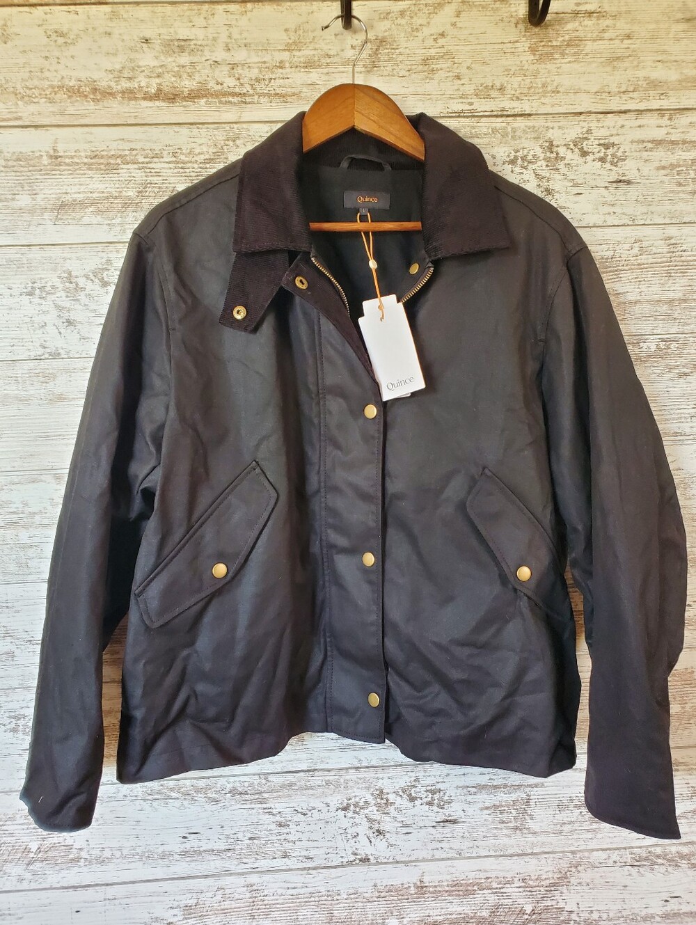 NWT Quince Organic Waxed Cotton Cropped Barn Jacket Black Unisex Large